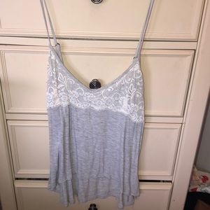 Grey tank top with white lace